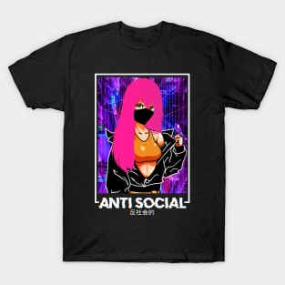 Anti Social Anime Girl Vaporwave Kawaii Aesthetic T-Shirt